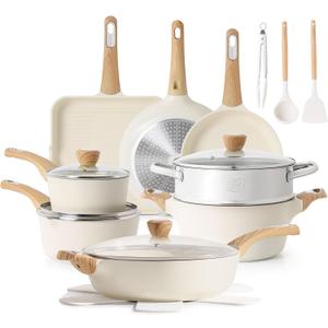 SENSARTE Ceramic Cookware Sets, Pots and Pans Set Nonstick, 20-Piece Induction Cookware, Non-toxic Healthy Non Stick Kitchen Cooking Set with Stay-Cool Handles, PFAS PTFE PFOA PFOS Free, 20 PCS