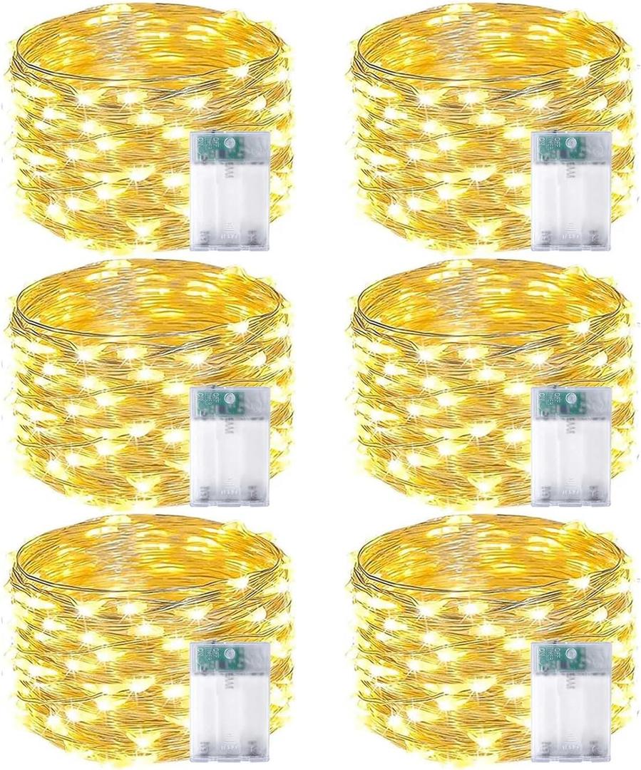 6-Pack Fairy Lights Battery Operated with Timer, Waterproof 16FT 50 LED String Lights Indoor Outdoor, Cuttable Starry Fairy Lights for Christmas Home Bedroom Wedding DIY Centerpiece Decor (Warm White)