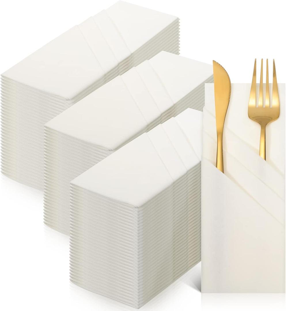 Cindeer Paper Linen Dinner Napkin Disposable Air Laid Napkin Pre Folded Guest Hand Towel with Built in Flatware Pocket for Silverware Wedding(150 Pcs)