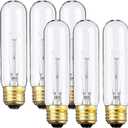 Edison Light Bulbs,120V, E26 Base, T10 Tubular Bulbs, 25W Clear Incandescent, Warm White, Dimmable Vintage Tubular Style Showcase Bulb (6-Pack)