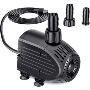 Submersible Pump, 400GPH Ultra Quiet Submersible Water Pump with Dry Burning Protection 8ft High Lift for Fountains, Hydroponics, Ponds, Aquariums & More KF205
