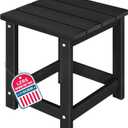 LZRS Square Patio Side Table, Heavy Duty HDPE Outdoor End Table with Wood Texture, Weatherproof Composite Table for Adirondack Chairs, Deck, Pool, Indoor/Outdoor, No Peeling or Cracking(Black)