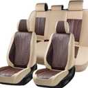 FLORICH Front and Back Seat Covers for Cars Leather Car Seat Cover Full Set 5 Seats Waterproof Seat Protector Automotive Seat Covers Carseat Cover Universal Fit for Most Cars SUV Trucks, Beige&Coffee