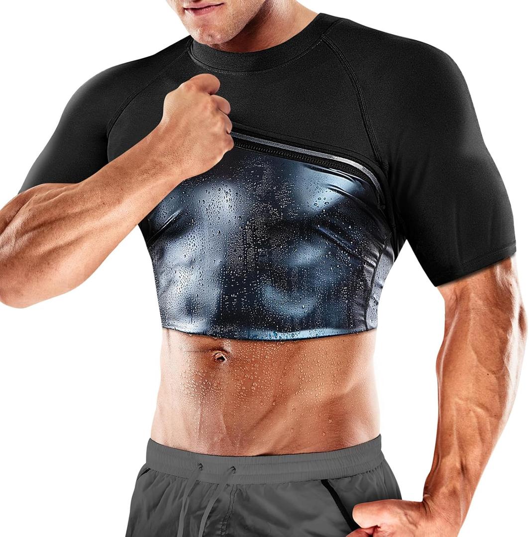 Cimkiz Men's Waist Trainer Sauna Suit Shirt, Gym & Exercise Compression Vest, Sweat-Boosting Workout Top (Large, Blue)