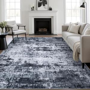 8x10 Area Rug Living Room Rug: Washable Modern Abstract Soft Thin Rug Indoor Floor No Slip Stain Resistant Carpet for Bedroom Dining Room Farmhouse Nursery Home Office - Black