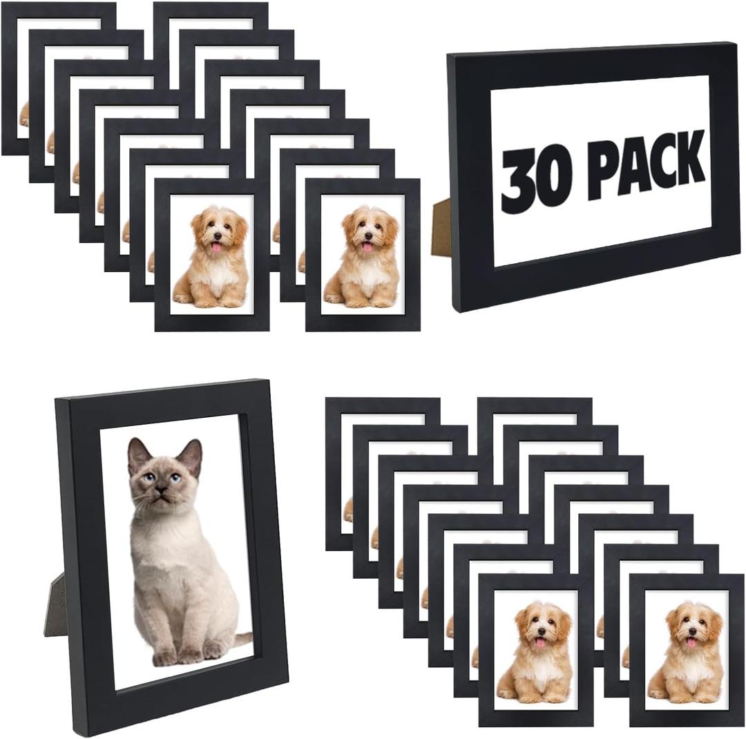 WHEATHUSK 4x6 Picture Frames Bulk Set of 30 Wood Photo Frames for 4x6 Photos Wall Mounting Simple Black Photo Frames Multi Picture Frames for Wall or Tabletop Display