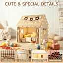 Kids Play Tent Indoor Outdoor Playhouse with Star Lights, Bunting Flags, Washable, Portable Carry Bag, Lattice Top, 47.2" x 39.3" x 52.2", Birthday Gift for Boys Girls