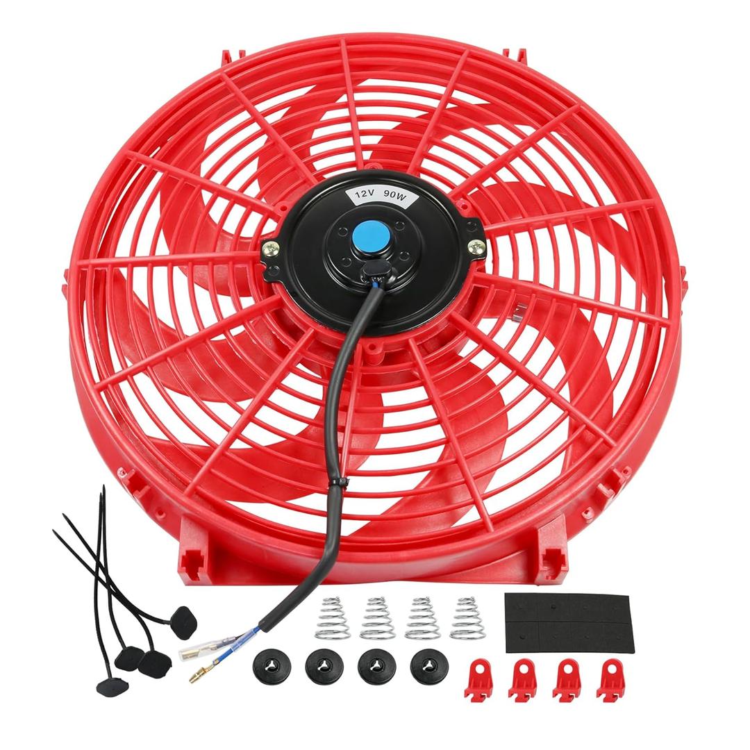 JDMSPEED New 14" Inch Universal Slim Fan Push Pull Electric Radiator Cooling 12V Red Kit