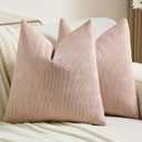 FUTEI Valentine's Day Pink Chenille Decorative Throw Pillow Covers 22x22 Inch Set of 2,Soft Cozy Striped Geometric Patterns Cushion Case,Modern Home Decor for Couch Bed Living Room