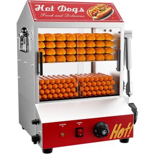 2-Tier Electric Hot Dog Steamer with Bun Warmer - 31.7QT/30L Capacity, Adjustable Temperature, Visible Glass Sliding Door, Holds 175 Hot Dogs & 40 Buns