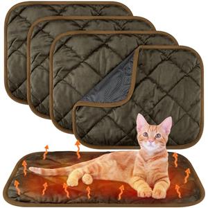 Clysee 4 Pack Self Heating Cat Pad Self Warming Dog Mat Reflects Body Heat Extra Warm Thermal Pet Pad Washable Dog Cat Bed Crate Bed Mat Blanket(Coffee Color,16 x 20 Inch)