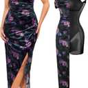Popilush Womens Shapewear Maxi Dress Multi Way Wear Off The Shoulder Bodycon Long Cocktail Formal Dresses, Small
