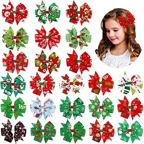 Honoson 24 Pcs Christmas Hair Bows Clips Snowflake Hair Accessories 3 Inch Christmas Bow for Women Colorful Xmas Boutique Xmas Bowknot Hairpins Barrette Gifts for Winter Holiday(Classic Pattern)
