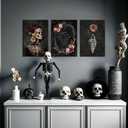 3Pcs Gothic Romantic Skull Canvas Wall Art Dark Academia Moody Flowers Wall Decor Pictures Halloween Room Aesthetic Posters Prints for Bedroom Gallery Home Decoration 16x24in