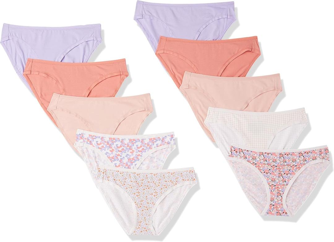 Women's Breathable Cotton Bikini Brief Underwear with Full Coverage, Multipacks, Small (Checked/Ditsy Floral/Floral/Multicolor)