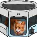 X-ZONE PET Dog Playpen Portable Pet Play Pens for Puppies, Cat, Rabbit, Chicks, Foldable Exercise Play Tent Kennel Crate, Indoor/Outdoor Travel Camping Blue Medium