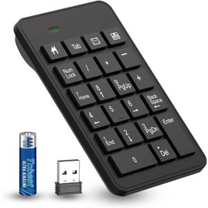 Wireless Number Pad with Battery, Enhanced Efficiency with 23 Keys Numeric Keypad Upgraded Version of 10 key USB Keyboard Financial Accounting Numpad for Laptop, PC, Notebook, Desktop,Surface Pro