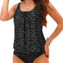 Yonique Blouson Tankini Swimsuits for Women Loose Fit Modest Two Piece Bathing Suits (Large, Black Dot)