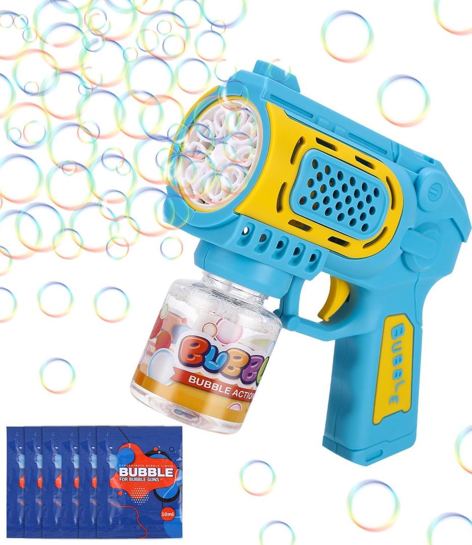 2-Pack Bubble Guns for Kids 4-8: Automatic Bubble Machine Gun with Bubble Solution Refill & LED Light - Great Party Toys for Outdoor Easter Wedding Birthday - Summer Toy for Toddlers