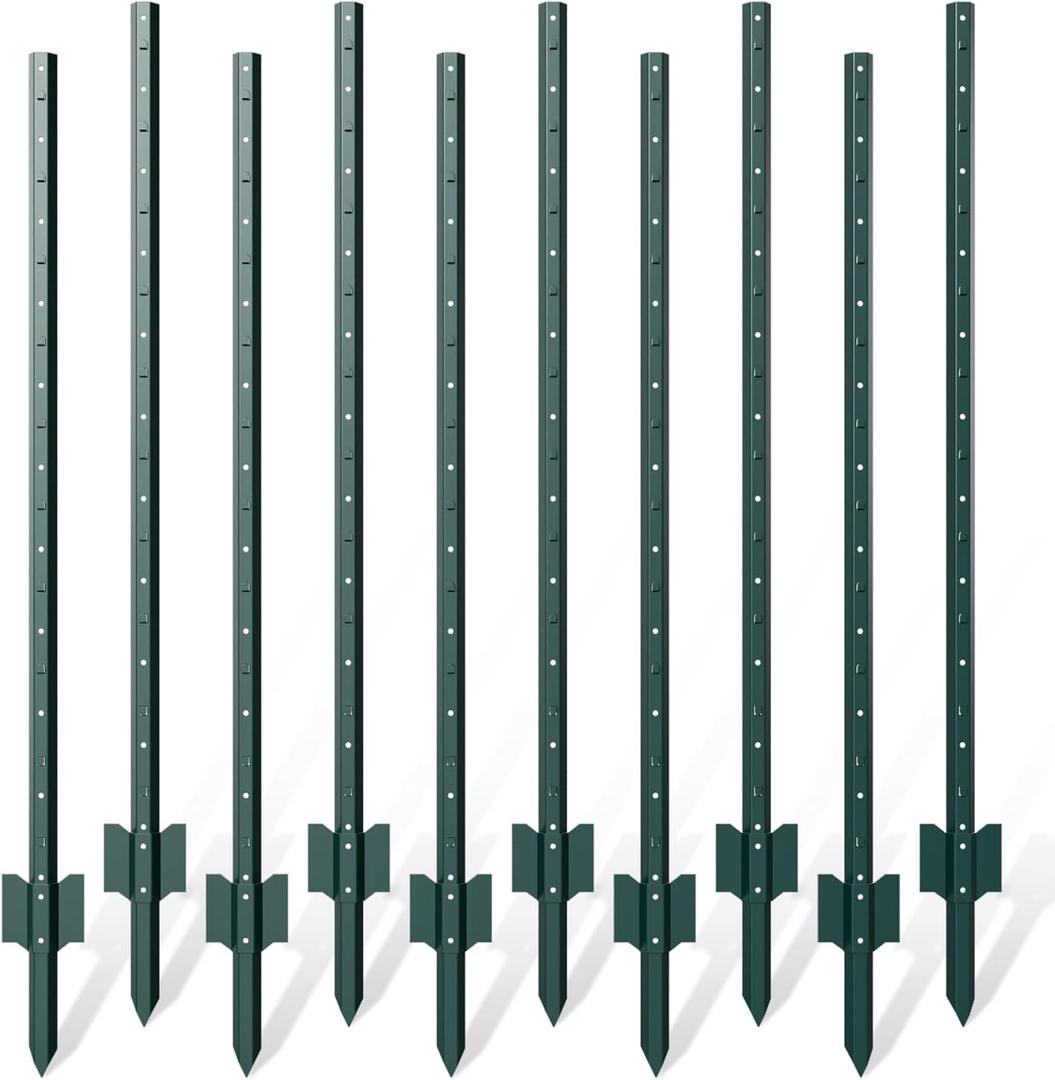 10 Pack Metal Fence Post, 6 Feet Heavy Duty Garden with U-Post, No Dig Garden Fence Stakes for Temporary Fencing, Corner Anchor