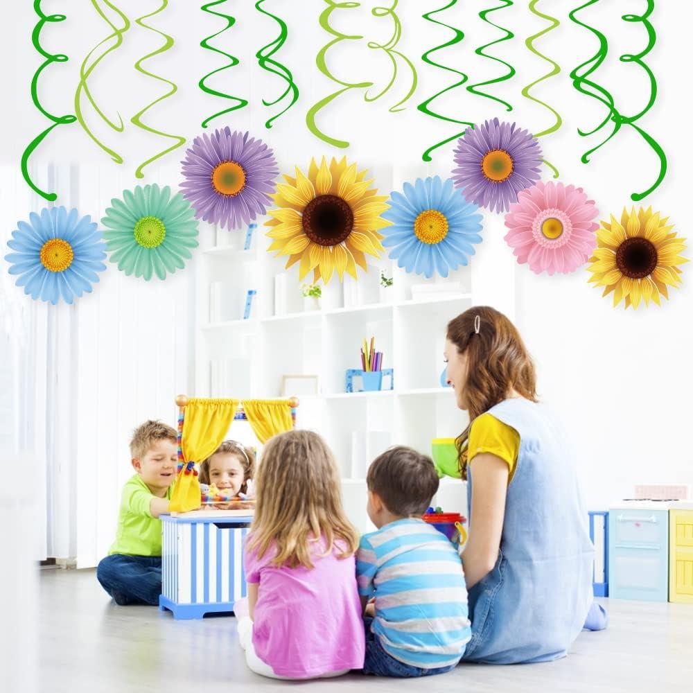 2 x Spring Decor,Flowers Hanging Swirl Decorations,Themed Birthday Party,Ceiling Decorations for Home,Classroom,Office(20ct）