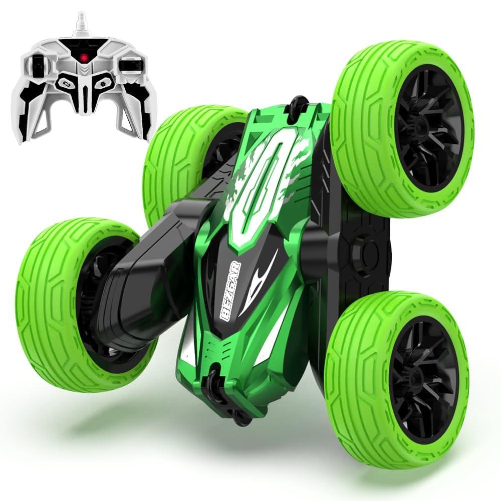 BEZGAR Remote Control Car with Case - Upgraded RC Stunt Car with Flashing Lights on All 4 Wheels, 2.4GHz 360 Flips Rotating RC Cars for Kids, Christmas/Birthday Gifts, Toys for Boys Age 4-7 8-12 (Blue)
