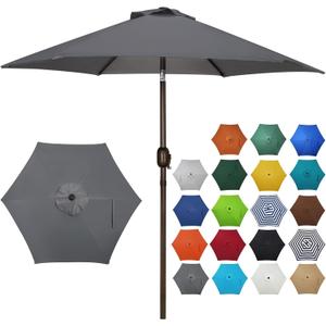 Blissun 7.5 ft Patio Umbrella, Yard Umbrella, Outdoor Market Umbrella with Push Button Tilt Crank, Dark Grey