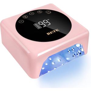 BETE Cordless LED Nail Lamp, 78W Rechargeable UV Nail Light, Intelligent Infrared Sensor and LCD Display Curing Nail Lamp, Portable Nail Dryer Gel Polish Light with 5 Timer Setting Pink