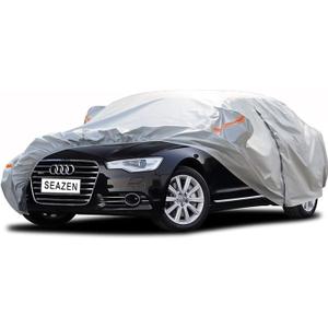 SEAZEN Car Cover 6 Layers, Waterproof Sedan Car Cover with Zipper Door, Snowproof/UV Protection/Windproof, Universal Car Covers Breathable Fabric with Cotton (185" to 200") (3XL(Fit Sedan-Length Up to 200"))