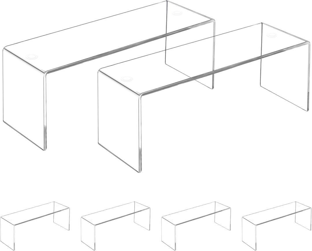 4 Pack Large Acrylic Risers Display Stands, Perfume Organizer Stand, Clear Acrylic Shelf for Show Decor Display, Toys, Cupcake and More(12.4 x 4 x 4.6 inches)