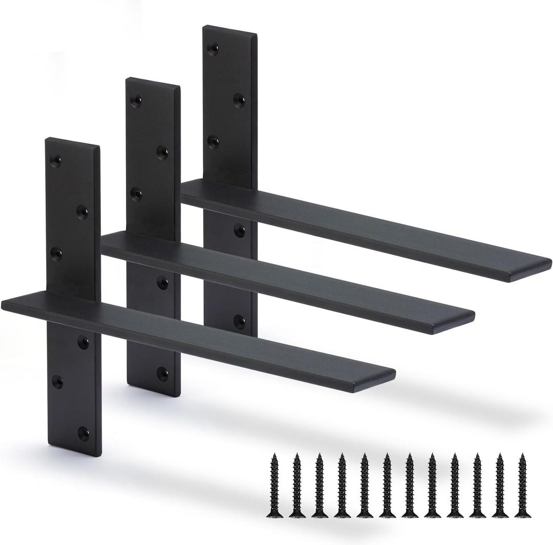 Floating Shelf Bracket 3/8" Thick Heavy Duty Shelf Brackets 3 Pack Free Hanging Countertop Support Bracket 14" Lx2.5 W Floating Wall Brackets for Cabinets, Granite, Dishwasher, Bench Seats Vanities (14 Inch)