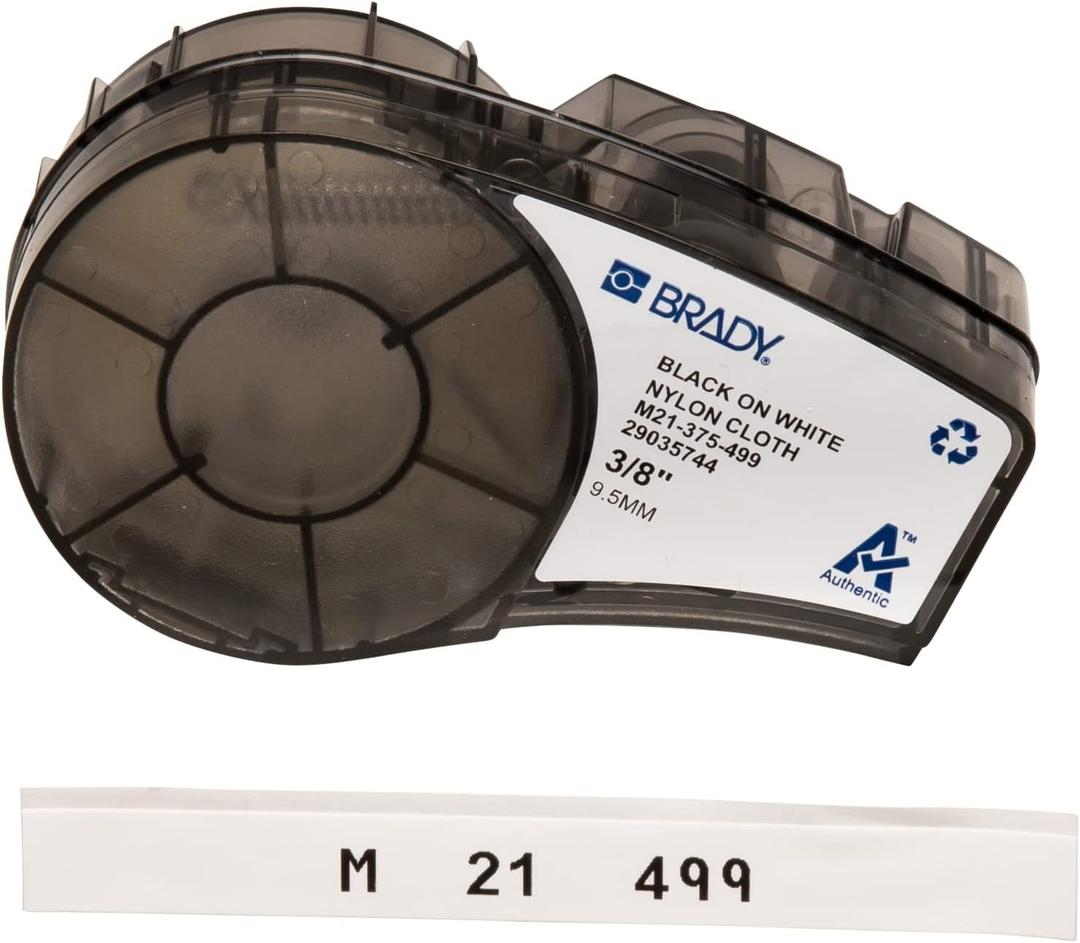 Brady Authentic (M21-375-499) Multi-Purpose Nylon Label for General ID, Wire Marking, and Lab Labeling, Black on White- For M210, M210-LAB, M211, BMP21-PLUS and BMP21-LAB Printers, .375" W, 16' L