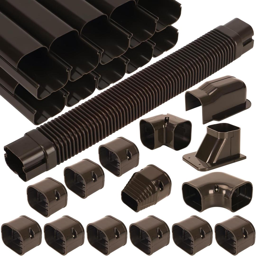 Kalkehay 3" W x 16.1Ft L Brown Line Set Cover Kit for Ductless Mini Split Air Conditioners, PVC Decorative Cover for Central AC and Heat Pump Systems Tubing Cover