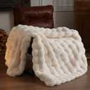 Faux Fur Throw Blanket for Couch - Thickened Fluffy Soft Bubble Blanket for Living Room Home Decor - Mothers Day Birthday Gifts for Women Men, Cream White, 50" x 60", 1300GSM
