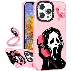 (2in1 for iPhone 14 Pro Case Cute Skeleton Skull for Women Girls Kawaii Girly Phone Cases Funny Cool Gothic Unique Design Soft TPU Bumper Cover+Ring Holder for 14Pro 6.1"