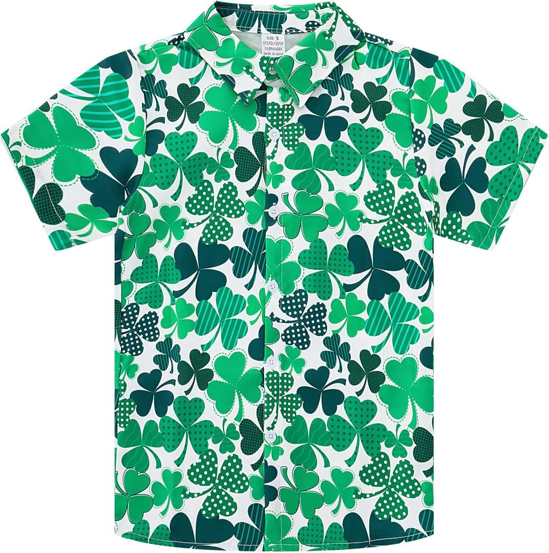 UNICOMIDEA Boys St. Patrick's Day Shirt Kids Green Shirts Short Sleeve Button Down Tops 5-14 Years