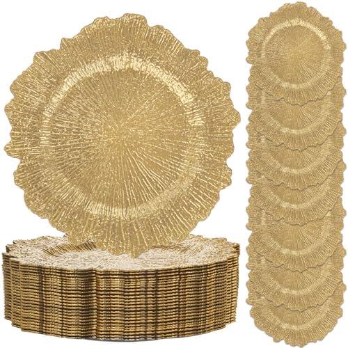 LIYH 24 Pcs Charger Plates 13'' Gold Charger Round Plates Reusable Chargers for Dinner Plate Great for Table Setting Wedding Party Decoration