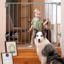 Babelio Baby Gate for Stairs, Kitchen & Doorways, 26-43" W 28" H No Bottom Bar| Easy Installation| One-Handed Operation| Auto-Close| Hardware Mount Safety Dog/Pet Gate Indoor (Grey)