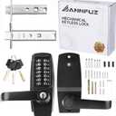 New Mechanical Keyless Keypad Entry Door Hanle Lock with Key,No Electronic,Single-Side Push Button Combination Code Door Lever Set,Interior Hold-Opening,for Front Gate, Outdoor (Matte Black)