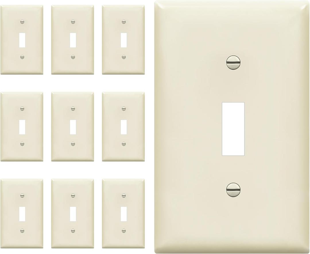 ENERLITES Toggle Light Switch Wall Plate, Standard Size 1-Gang 4.50" x 2.76", Unbreakable Polycarbonate Thermoplastic, UL Listed, 8811-LA-10PCS, Light Almond, 10 pack