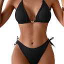 Eomenie Womens Ribbed Bikini Set Sexy Halter Triangle Top Swimsuit Tie Side Two Piece Bathing Suit Moderate Coverage (Black, S)