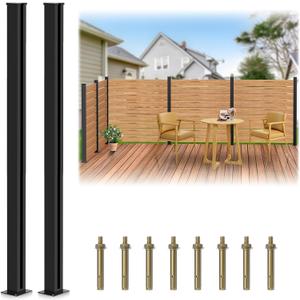 45" Aluminum Alloy Fence Post, 2 Pack Matte Black Metal Wood Privacy Fence End Post for Air Conditioner, Pool Equipment Enclosure, Trash Can Enclosures