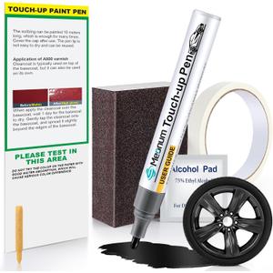Meonum Wheel Touch Up Paint, Rim Scratch Repair Kit for Curb Rash, Rim Paint Pen for Car Scratch Quick Repair, with Masking Tape and Sanding Block(Gloss Black)