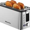 Mecity 4 Slice Toaster, Long Slot Toaster With Countdown Timer, Bagel/Defrost/Reheat/Cancel Functions,Warming Rack, Removable Tray, 6 Browning Settings, Extra Wide Slots, Stainless Steel, 1300W