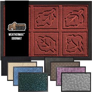 GORILLA GRIP 100% Waterproof All-Season WeatherMax Doormat, 23x35, Durable Natural Rubber, Stain and Fade Resistant, Low Profile, Indoor Outdoor Door Mats, Easy Clean Patio Entry Mat, Burgundy Leaves (23" x 35", Burgundy Leaves)