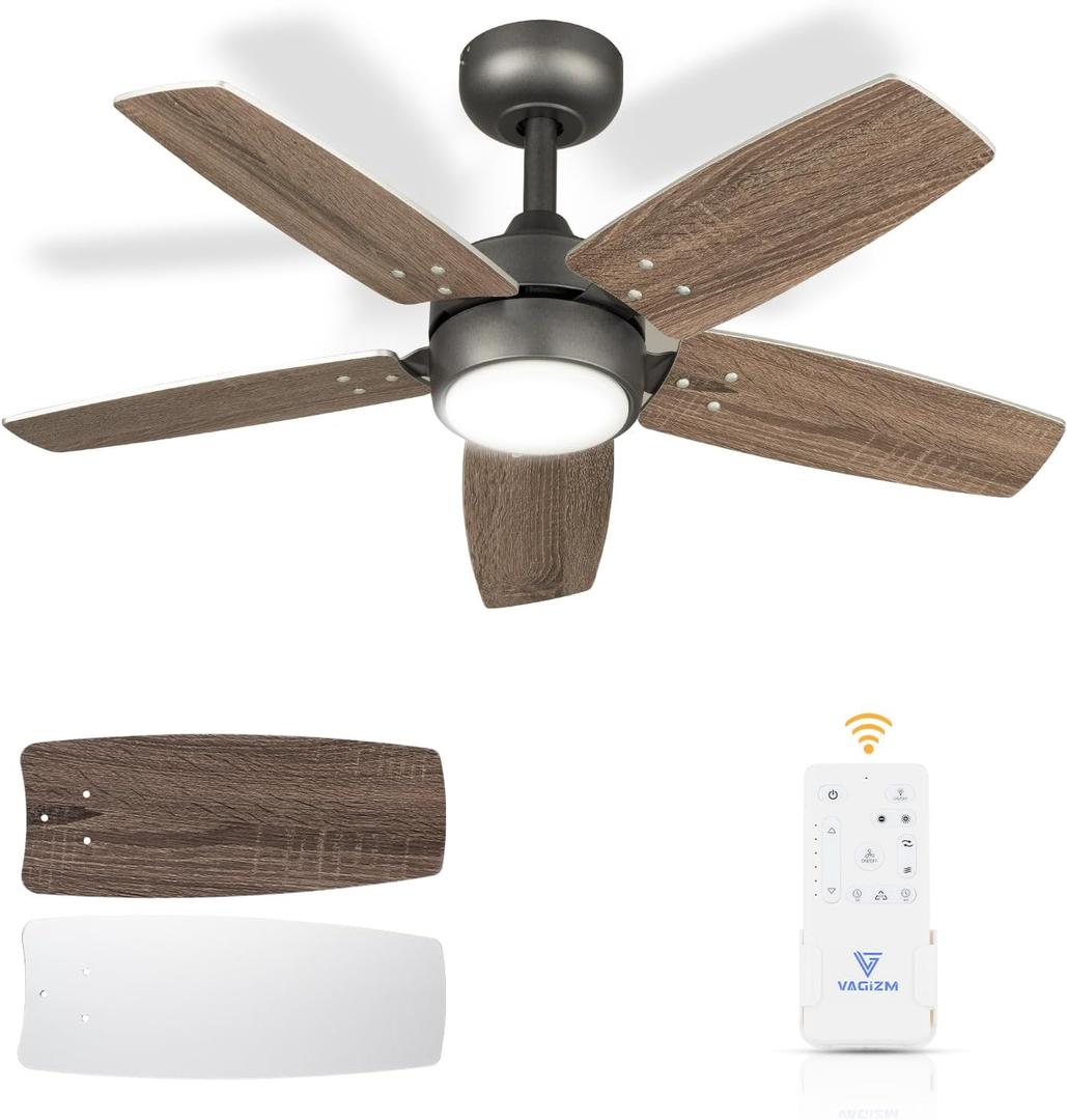 Ceiling Fan 36'' for Small Room: Modern Ceiling Fans with Light Remote Control - Reversible Quiet DC Motor Dimmable with 6 Speeds for Dorm Room Kids Bedroom(Bronze+Walnut)