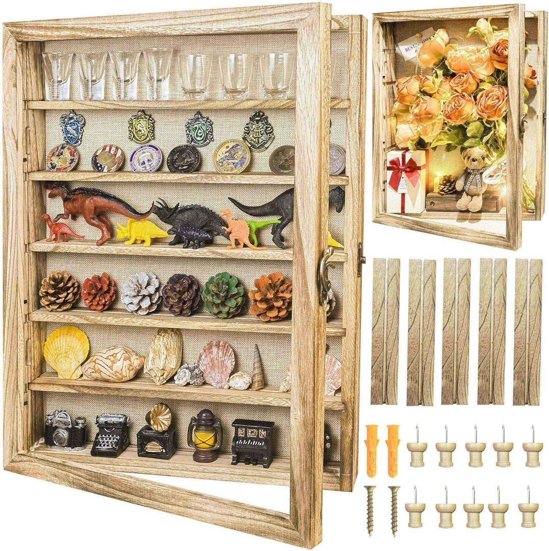 Original Wood Shadow Box Frame 16x20 Shadow Box with Shelves 2.6" Interior Depth Memorial Shadow Box with Linen Back for Handicrafts,Picture Frames,Medals,Coins,Pins Collection and More