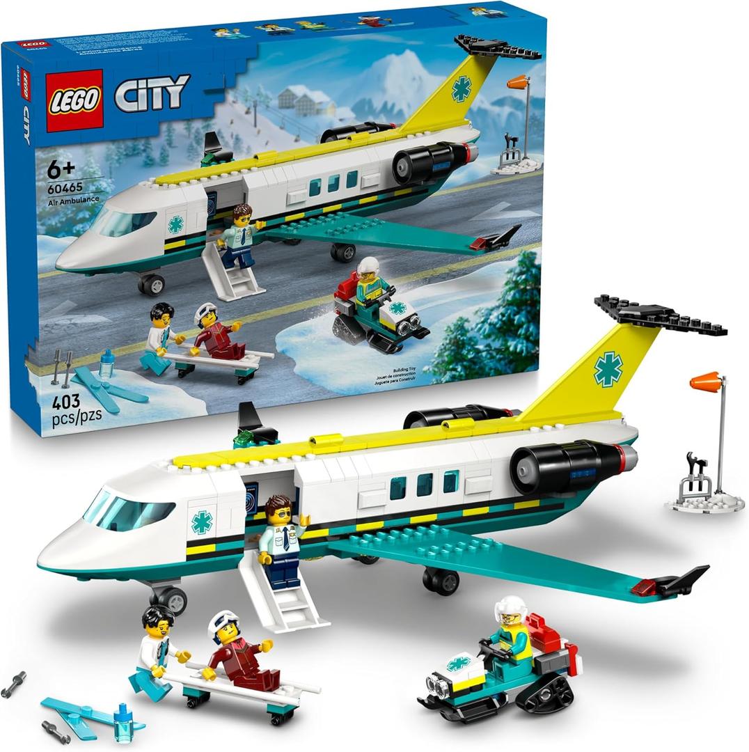 LEGO City Emergency Air Ambulance Airplane Building Toy for Kids - Pretend Play Rescue Airplane Model for Boys & Girls, Ages 6+ - Building Blocks W/Hero Minifigures - Gift Idea for Birthdays - 60465