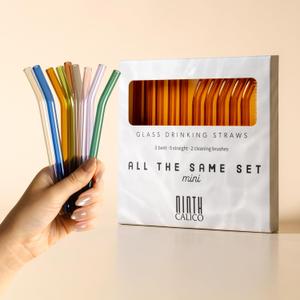 10-Pack Reusable Glass Drinking Straws – Colorful, Durable, Shatter-Resistant – Includes 5 Straight, 5 Bent Straws & 2 Cleaning Brushes – For Smoothies, Iced Coffee (Amber, Mini)