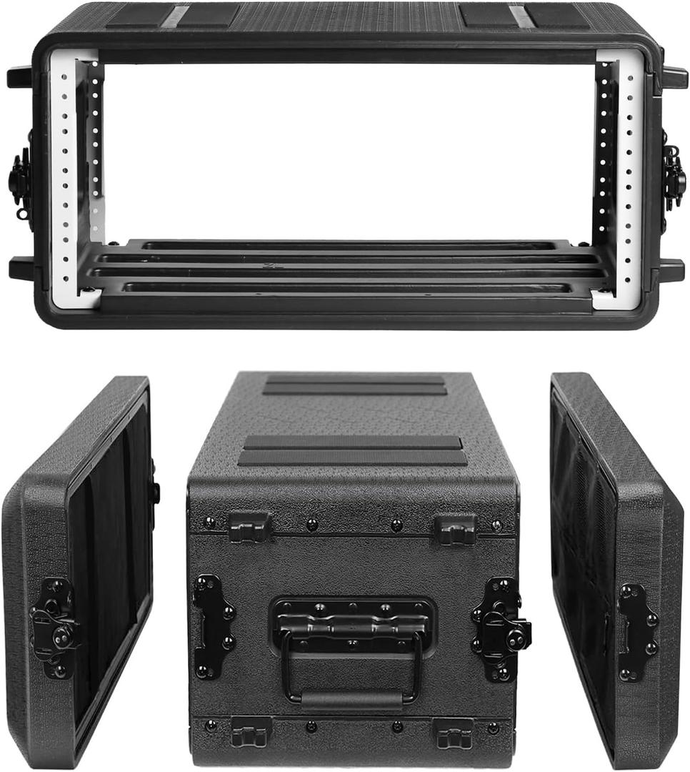 Diandian 4U Rack Case Shallow 12" Depth, 19" Rackmount Flight Case, Watertight Dust-Proof, Shock Mount for Amplifier, Pro Audio, DJ Mixer, Effects with Microphone Compartments (4U Rack Space 12" Deep)